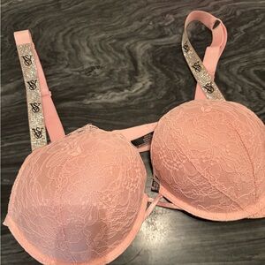 Victoria's Secret Blush Lace Bombshell Bra with Shine Straps
